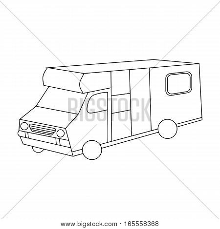 Campervan icon in outline design isolated on white background. Family holiday symbol stock vector illustration.