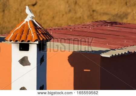 Decorative roof chimney and house roof on Tenerife Spain close up