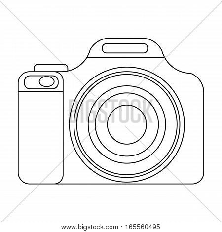 Digital camera icon in outline design isolated on white background. Rest and travel symbol stock vector illustration.