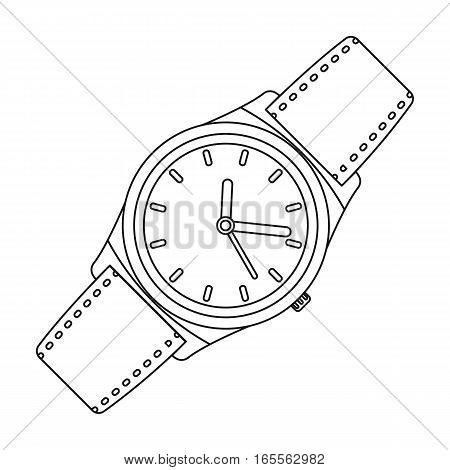 Classic wrist watch icon in outline design isolated on white background. Hipster style symbol stock vector illustration.