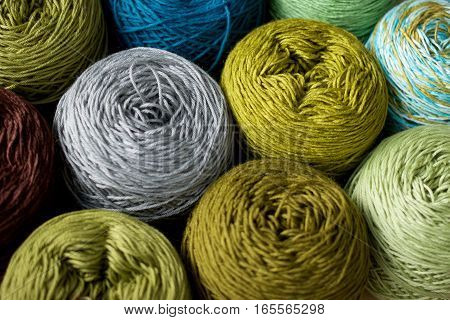 Greenery tone Balls wool cotton silk yarn set top view, Cotton, Crochet, Material, Silk, Greenery, Color of the year 2017