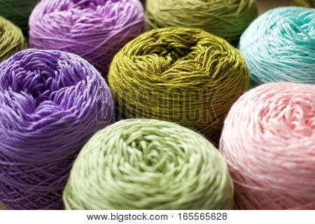 Greenery tone Balls wool cotton silk yarn set top view, Cotton, Crochet, Material, Silk, Greenery, Color of the year 2017