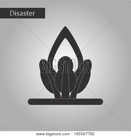black and white style icon of fire in the forest