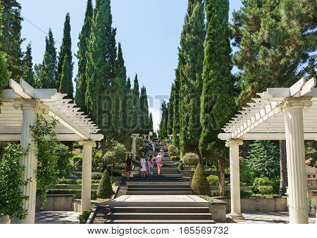 PARTENIT CRIMEA RUSSIA - JUNE 10.2016: the Grand staircase in the Park Paradise.