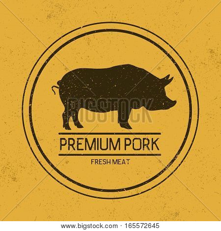 Dark mark for pork.Silhouette of pig.Grunge effect.Vector symbol
