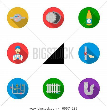 Plumbing set icons in flat style. Big collection of plumbing vector symbol stock