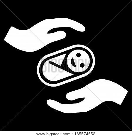 Newborn Care Hands vector icon. Flat white symbol. Pictogram is isolated on a black background. Designed for web and software interfaces.