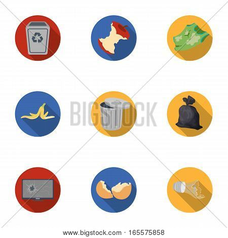 Trash and garbage set icons in flat design. Big collection of trash and garbage vector symbol stock illustration