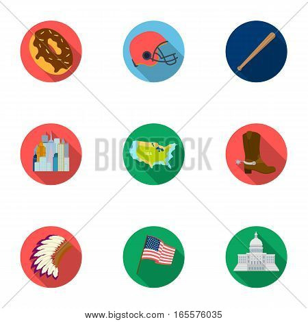 USA country set icons in flat style. Big collection of USA country vector symbol stock