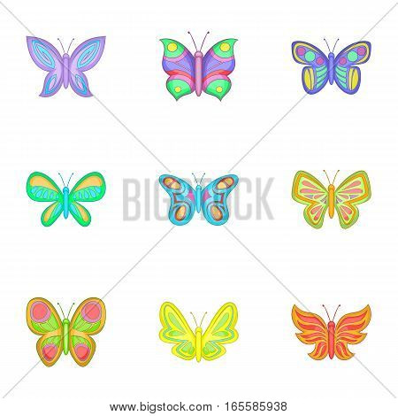 Colored butterfly icons set. Cartoon illustration of 9 colored butterfly vector icons for web