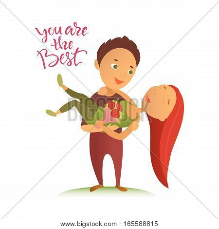 Vector illustration. Valentine's Day. Greeting card. Cartoon characters. Lovers man and woman.