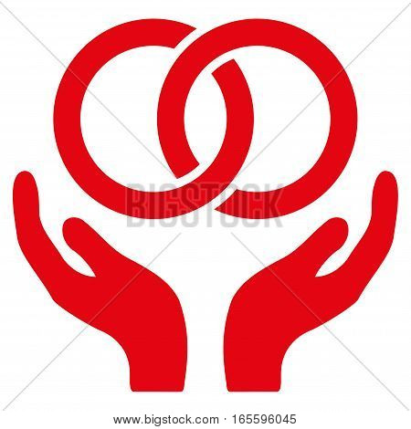 Wedding Rings Care Hands vector icon. Flat red symbol. Pictogram is isolated on a white background. Designed for web and software interfaces.