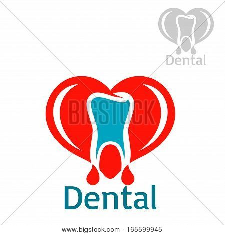 Stomatology icon with tooth. Dentistry and odontology vector isolated flat badge or sign of healthy white tooth with red heart in shape of open mouth. emblem for dentist, stomatologist clinic, teeth health center or tooth paste design