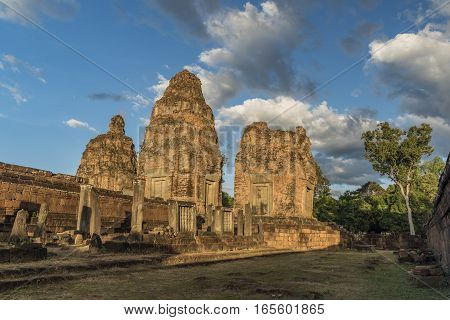 Temple Angkor Thum With Nice Blue Sky In Cambodia