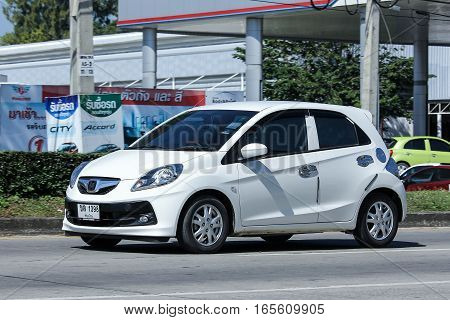 CHIANG MAI THAILAND - NOVEMBER 18 2016: Private Eco car Honda Brio. On road no.1001 8 km from Chiangmai city.