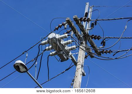 Closeup Eletricity Line And Electricity Post