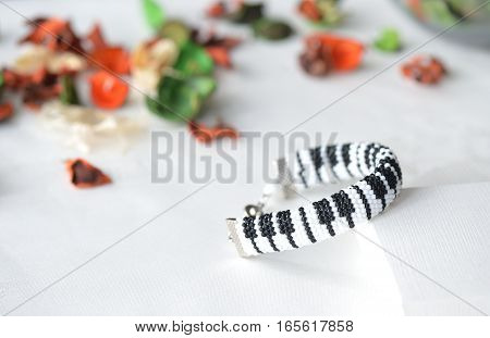 Beaded Crochet Bracelet Like Piano Keyboard Close Up