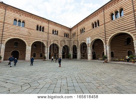 VERONA, ITALY - MAY 1, 2016: View of the Courtyard of the Palazzo della Ragione in Verona. Italy