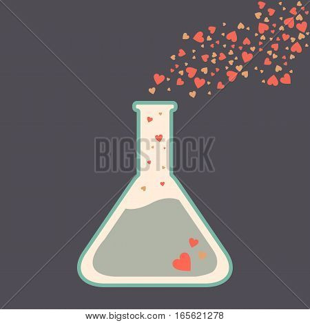 A love potion. Vector illustration with flask and heart-shape bubbles