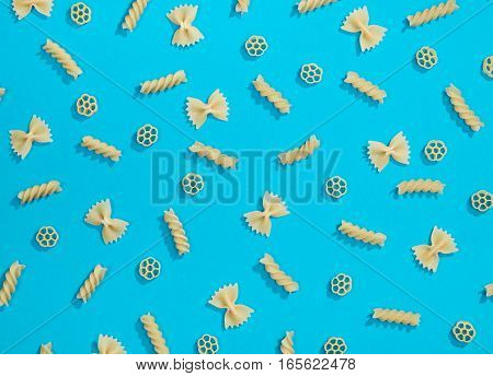 Farfalle, Rotelle And Fusilli Pasta Flat Lay