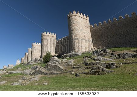 Avila (Castilla y Leon Spain): the famous medieval walls surrounding the city