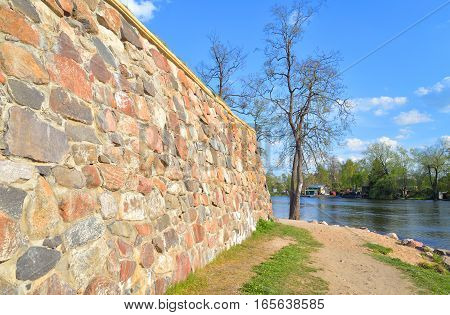 Wall of Old Korela fortress in the town of Priozersk Russia.