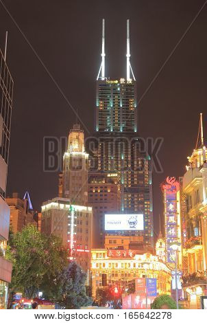 SHANGHAI CHINA - OCTOBER 30, 2016: Simao International Plaza Nanjing Road cityscape.