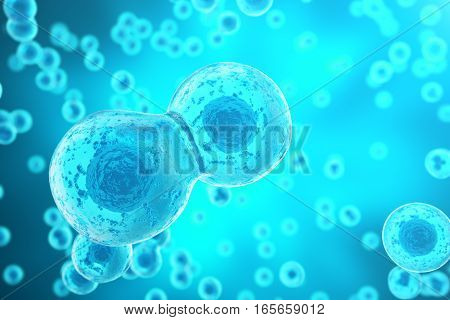 Blue cell background. Life and biology, medicine scientific, molecular research dna, 3d rendering