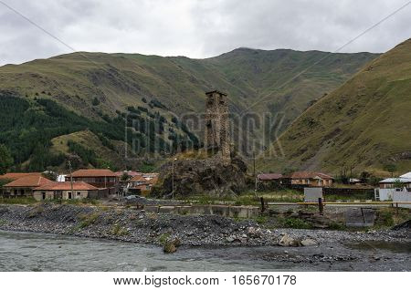 Medieval Watch Tower  In Village Sno  (sno Castle), Kazbegi Region, Georgia