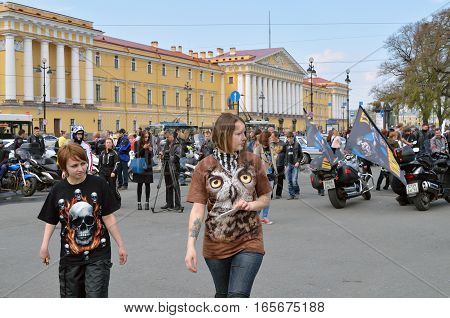 10.05.2014.Russia.Saint-Petersburg.In the cityon Palace squarea festival of bikers.
