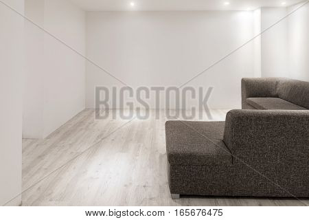 Sofa With Chaiselongue In Empty Renovated Apartment