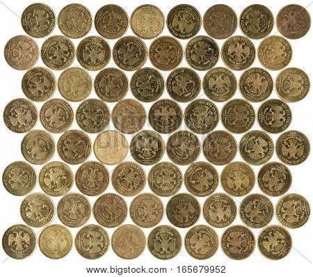 isolated ruble coins on white background mosaic