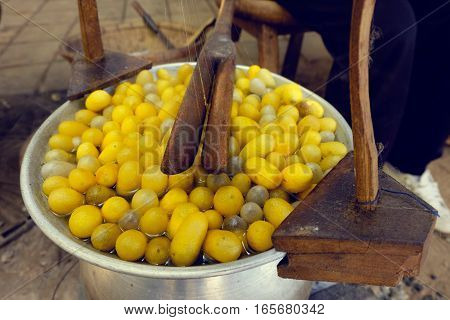 Boiled Silkworm Traditional Folkways In Thailand.