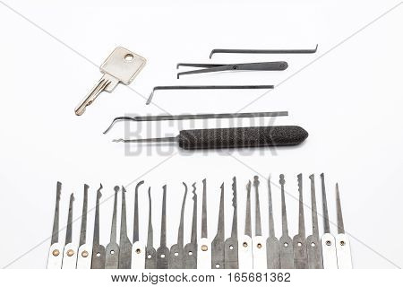 several lockpicking to open a lock on a door