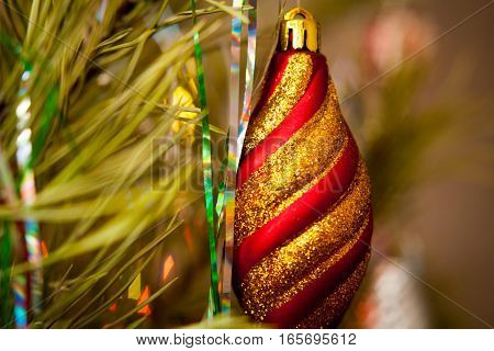 Christmas ornaments on the Christmas tree. Christmas decorations. vintage.