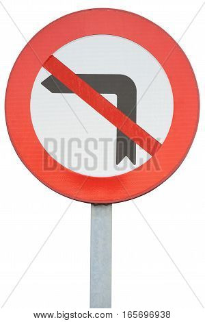 road sign turning left is prohibited isolated on white background