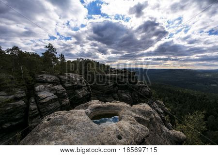 sand stone pool landscape clouds saxony switzerland