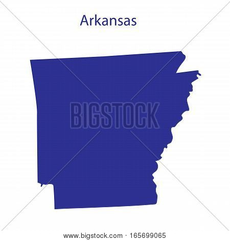 United States Arkansas. Dark blue silhouette of the state on its borders.