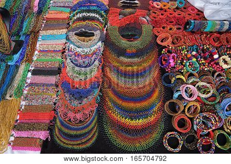 indigenous jewelry in the artisan market in otavalo ecuador