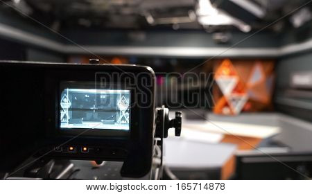 Broadcast video camera camcorder back in the studio TV show