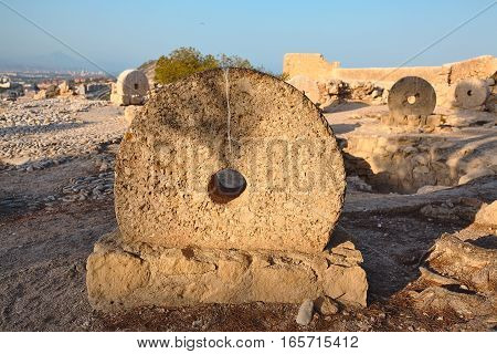 Old millstones in Alicante Santa Barbara castle
