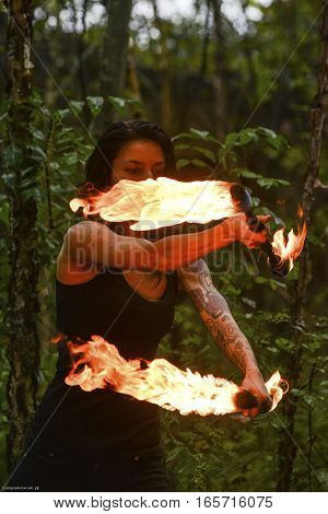 fire show Fire Breather Large Plume Of Flame the girl