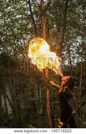 fire show Fire Breather Large Plume Of Flame the girl