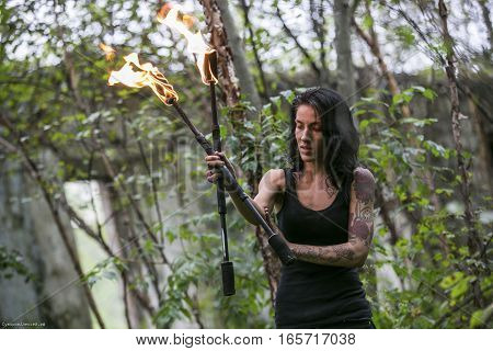 fire show Fire Breather Large Plume Of Flame the girl