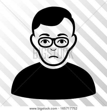 Black Downer interface pictogram. Vector pictograph style is a flat symbol on diagonal hatch transparent background.