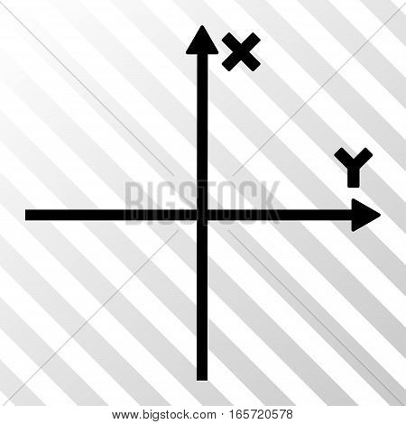Black Cartesian Axes interface toolbar pictogram. Vector pictograph style is a flat symbol on diagonal hatch transparent background.