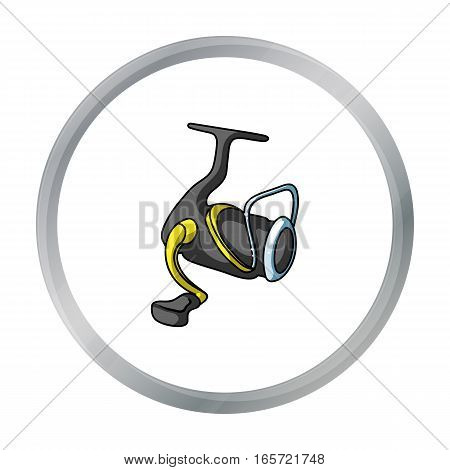 Fishing reel icon in cartoon design isolated on white background. Fishing symbol stock vector illustration.