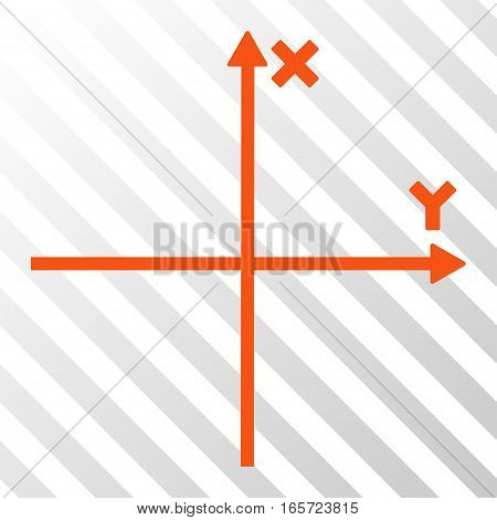 Orange Cartesian Axes interface icon. Vector pictogram style is a flat symbol on diagonally hatched transparent background.