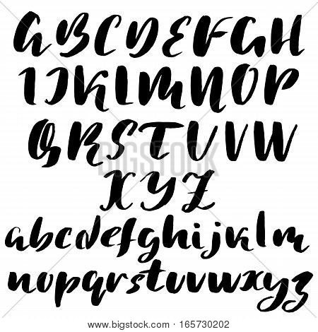 Hand drawn font made by dry brush strokes. Grunge style alphabet. Handwritten font. Vector illustration