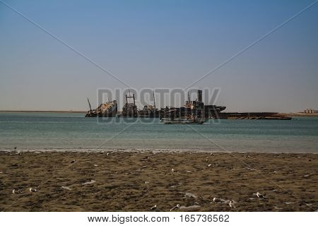 Panorama of Berbera port and beach with boats Somalia